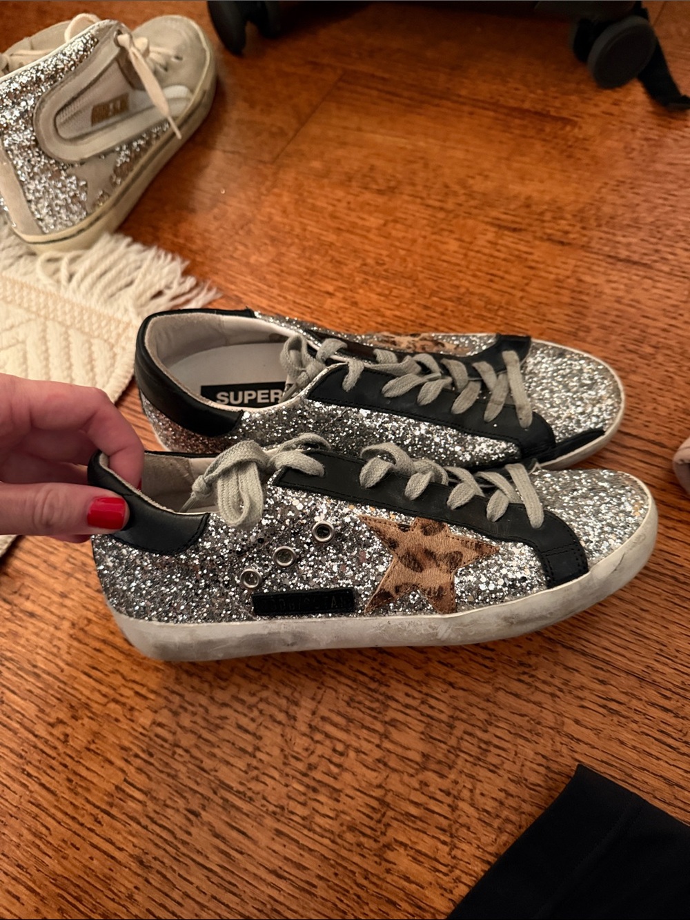 Silver cheetah golden goose sneakers